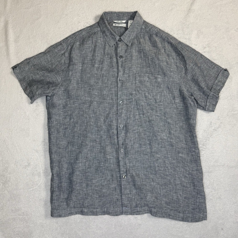 Cubavera Mens XL 100% Linen Shirt Gray Short Sleeve Button Front Casual